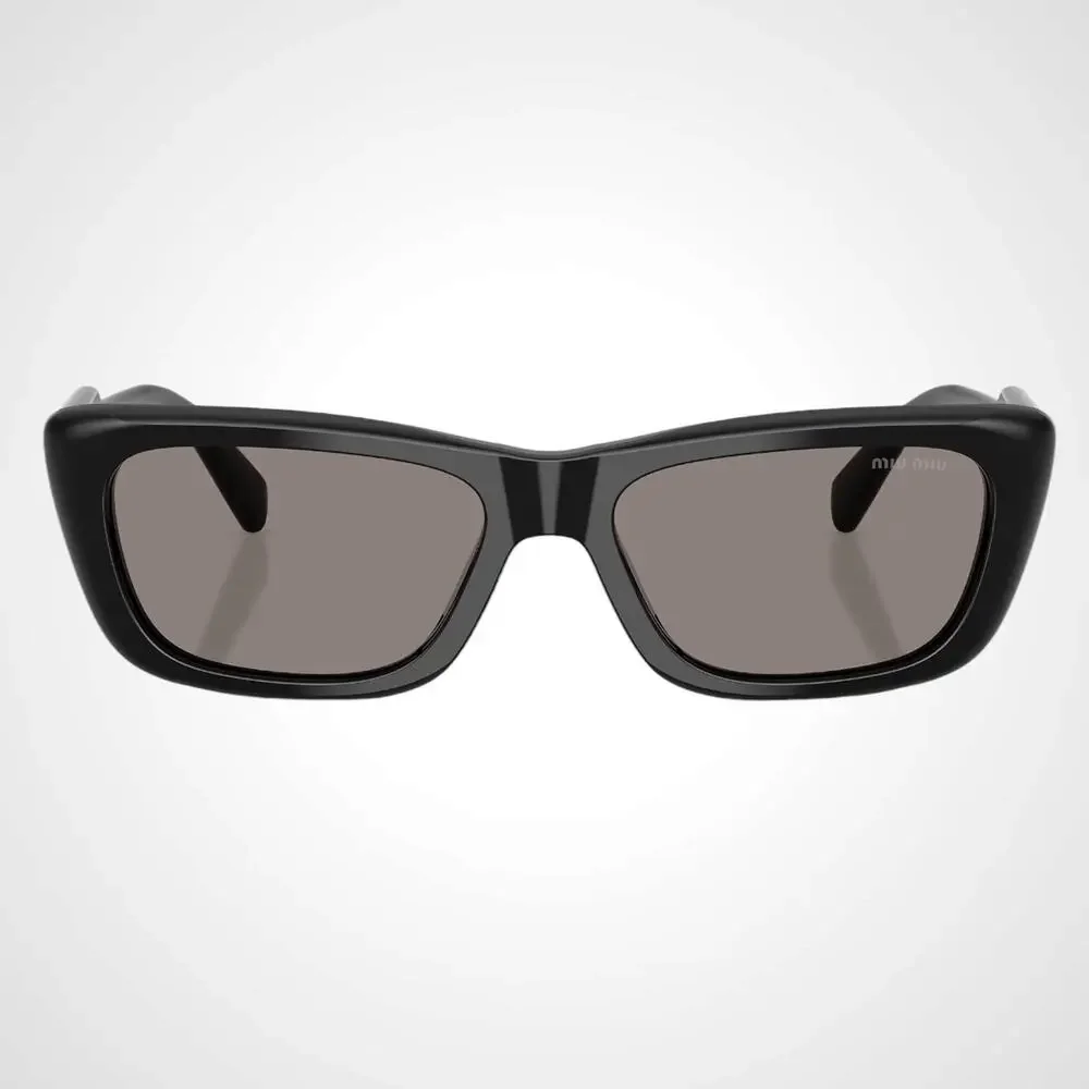 New MIU MIU Sunglasses Black Rectangle Cat Eye Grey Lens Womens 56mm
